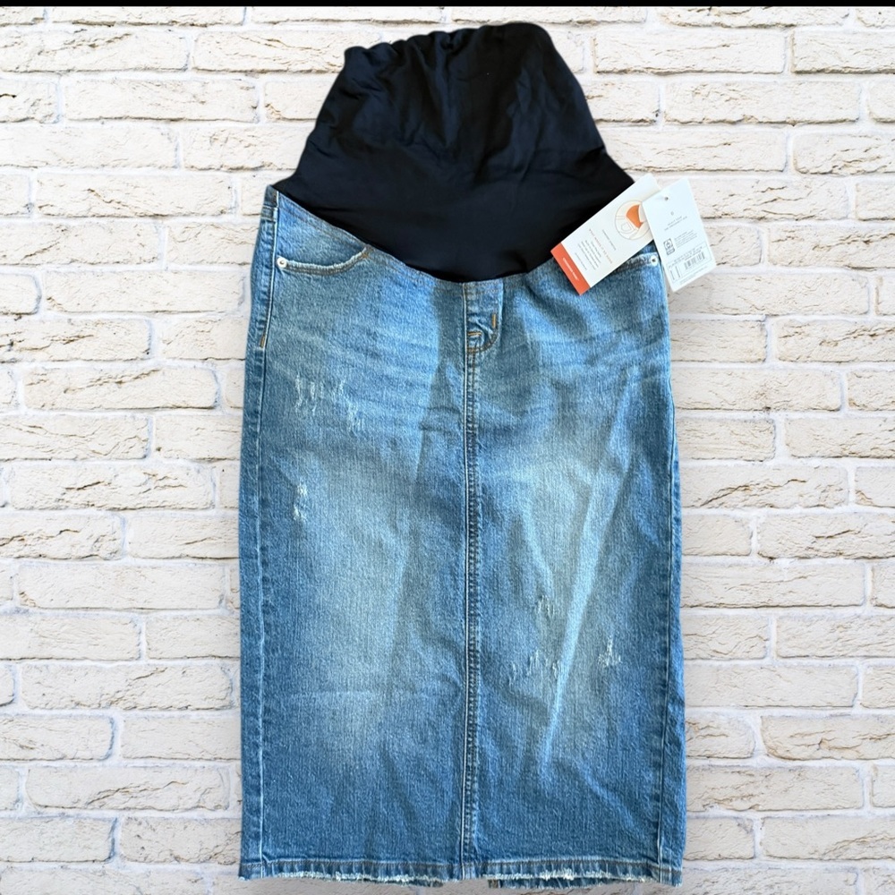 NWT Isabel Maternity Denim Midi Skirt Falda Skirt Over Belly Size 4 - Picture 1 of 5